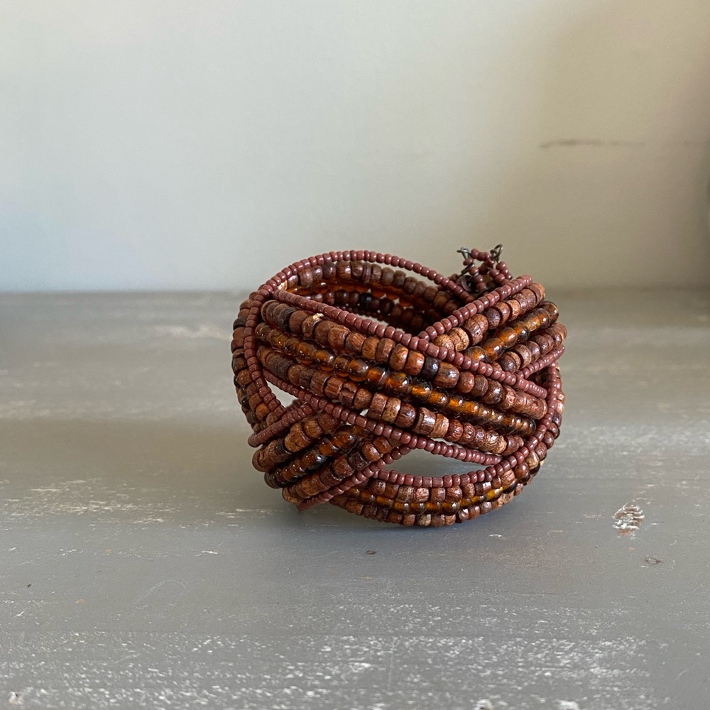 Brown Beaded Cuff Bracelet NEW